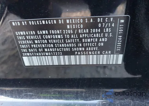 2015 Volkswagen Golf Gti 2.0T S 4-Door z USA, uszkodzony, nr VIN 3VW5T7AU3FM017272